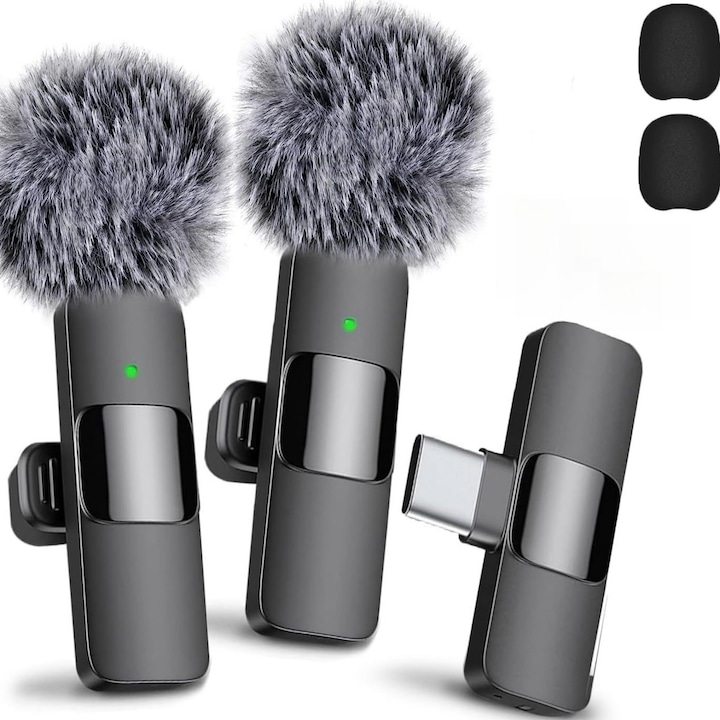 Комплект от 2 професионални микрофона Lavalier, за iPhone, iPad, Android, За видеозаписи и ASMR, Type C