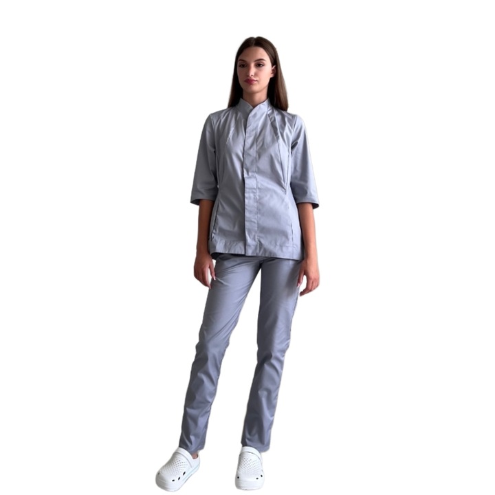 Инбял медицински костюм, светло сив, 4 джоба, полиестер, дамски комплект, ML