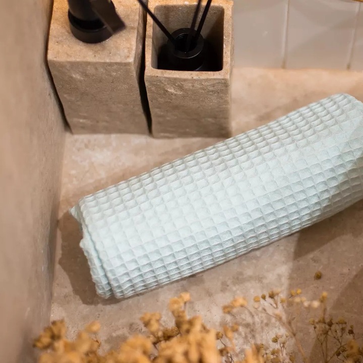 Prosop de fata Muminky, 100% bumbac, 40x40cm, culoare menta, structura wafla