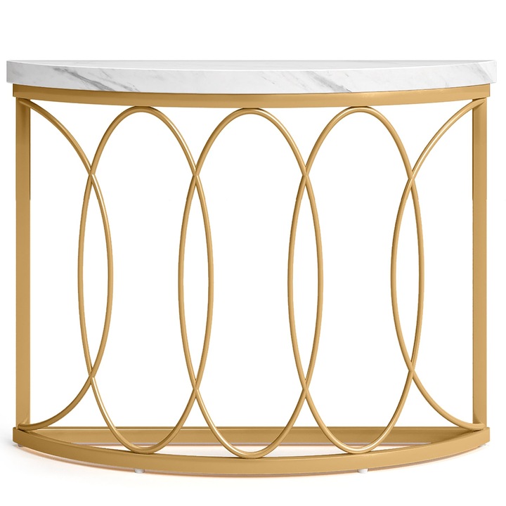 Mese console, Tribesigns, aur/alb, 110x35x80cm, otel/marmura