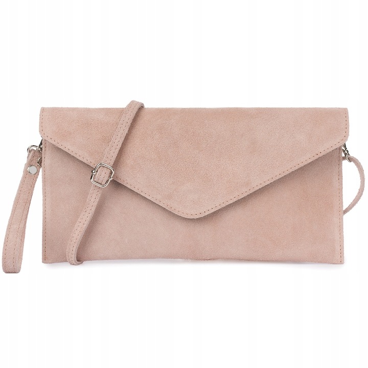 Női estélyi táska, Beltimore, valódi bőr, púderrózsaszín, 32x17cm, két levehető fogantyúval