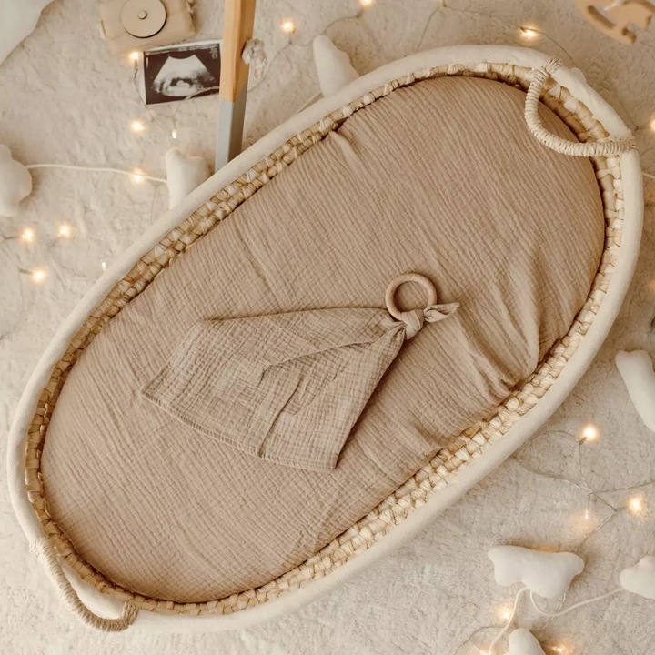 Cearceaf pentru gondola Muminky, bumbac, 40x80cm, elastic, bej