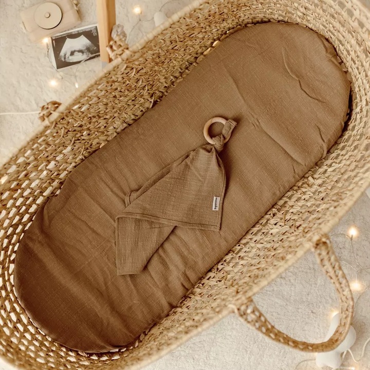 Cearceaf pentru gondola Muminky, bumbac, 40x80cm, elastic, maro