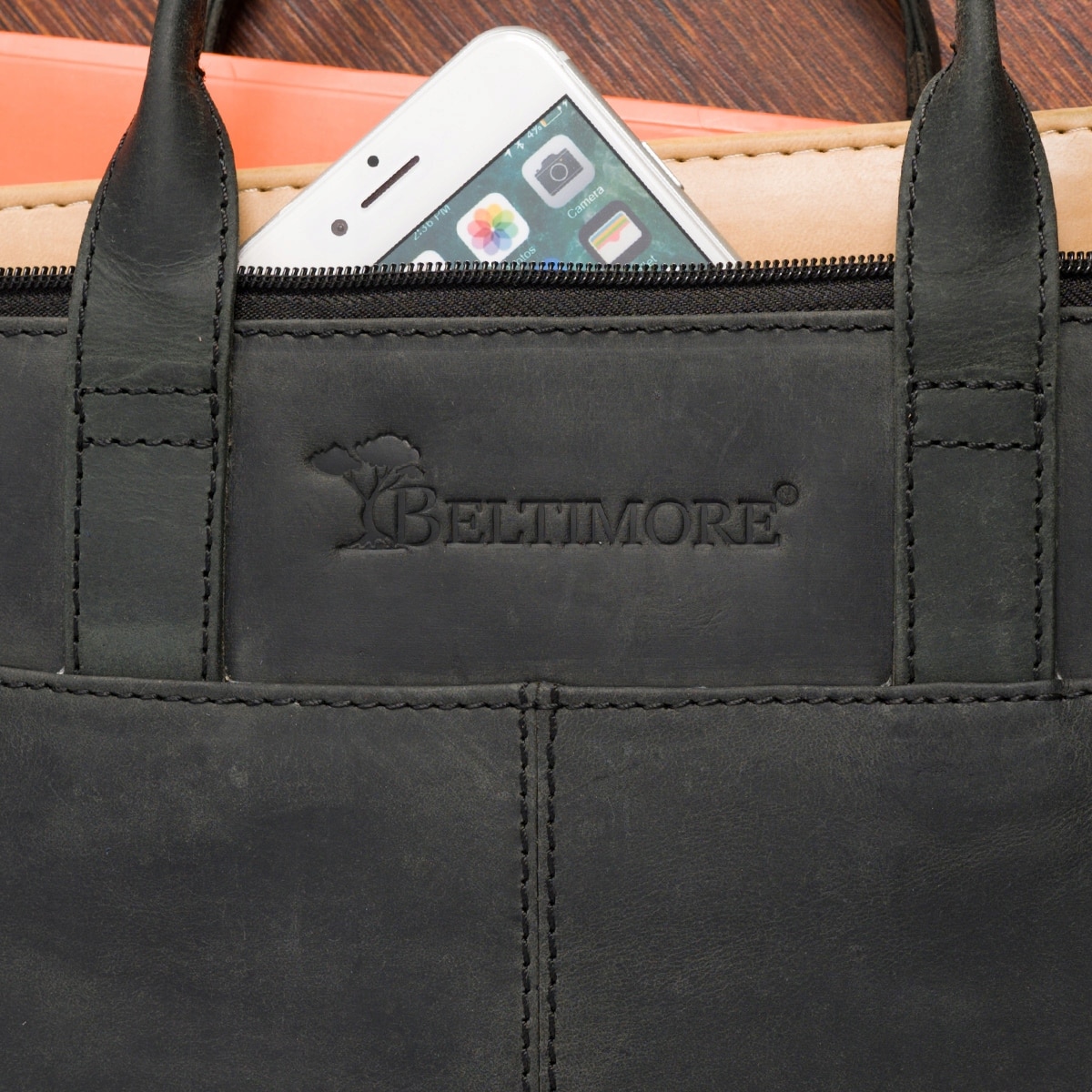 Geanta din piele pentru laptop Beltimore, negru, unisex, cu buzunar A5, 13inch