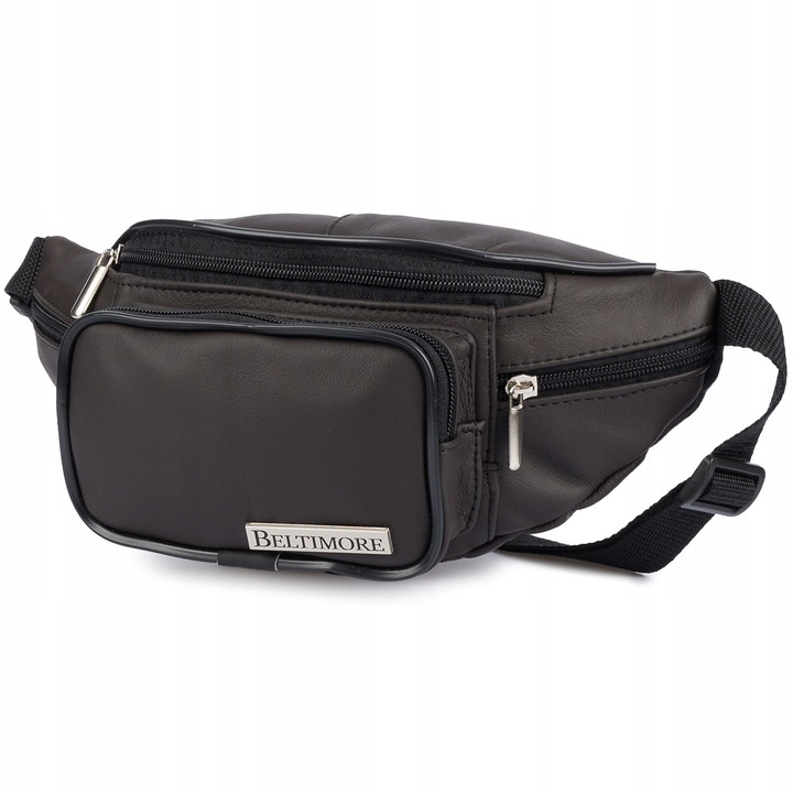 Férfi bőr deréktáska, Beltimore, sötétbarna, méretei 14x34cm, állítható pánt 84-110cm