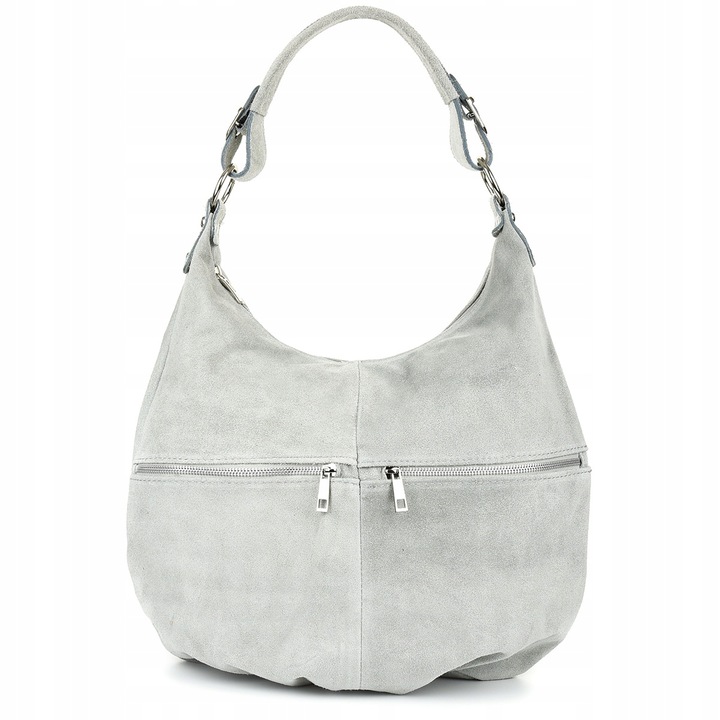 Дамска чанта Beltimore от естествена кожа модел шопер цвят светло сив с размери 44х32х10см с регулируема презрамка.