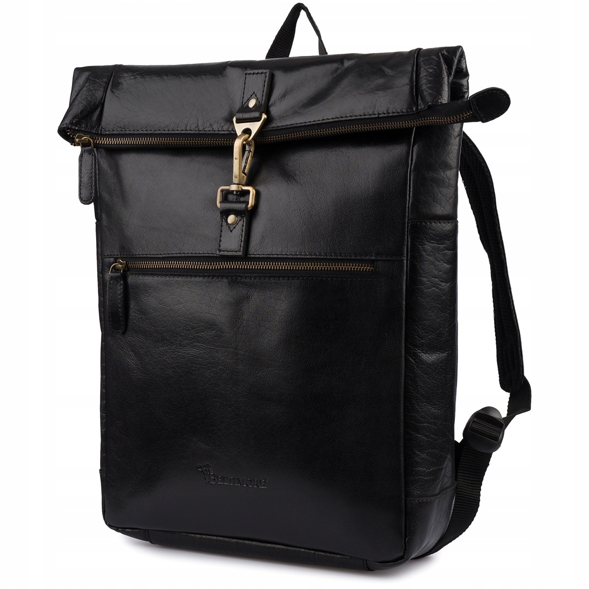 Rucsac din piele pentru laptop 15,6", Beltimore, negru, dimensiuni 44x32x12cm, unisex, cu 2 buzunare externe