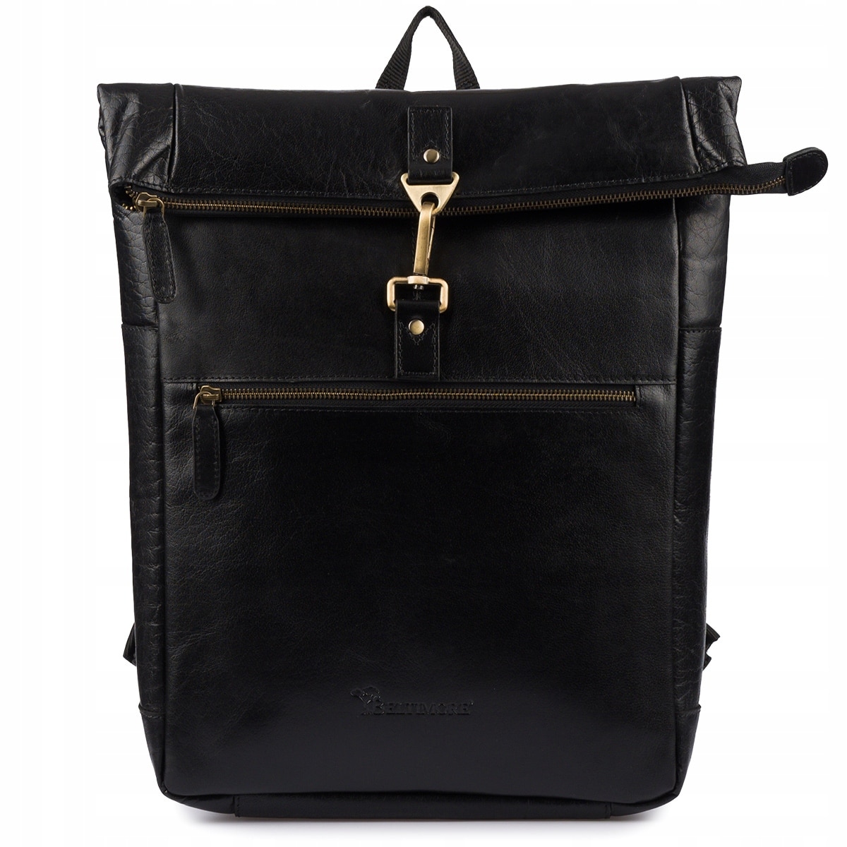 Rucsac din piele pentru laptop 15,6", Beltimore, negru, dimensiuni 44x32x12cm, unisex, cu 2 buzunare externe
