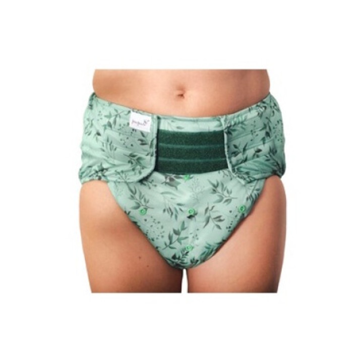 Felnőtt többször használható pelenka betéttel, Pupus, zöld, derékbőség 68-128cm, szett 1 db bambusz betéttel