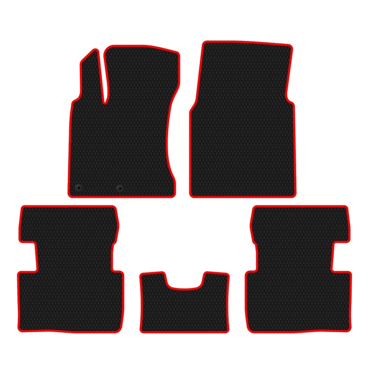 Комплект автомобилни стелки, посветени на Nissan Qashqai J10 I (2007-2010) SUV всички сезони, перфектно съвместими, 5 части, Червени / Черни
