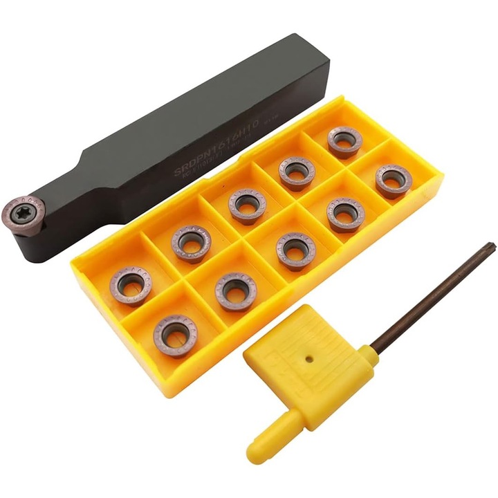 Set cutit de strung cu placute amovibile rotunde, 11 piese de strunjit din carbura RPMT10T3 MOE si bara de 16 mm/100 mm, multifunctional