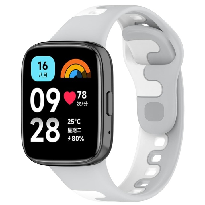 Curea Müller® smartwatch din silicon, Camuflaj culoare dubla, compatibila cu Redmi Watch 3 Active / Redmi 3 Lite, Gri Alb