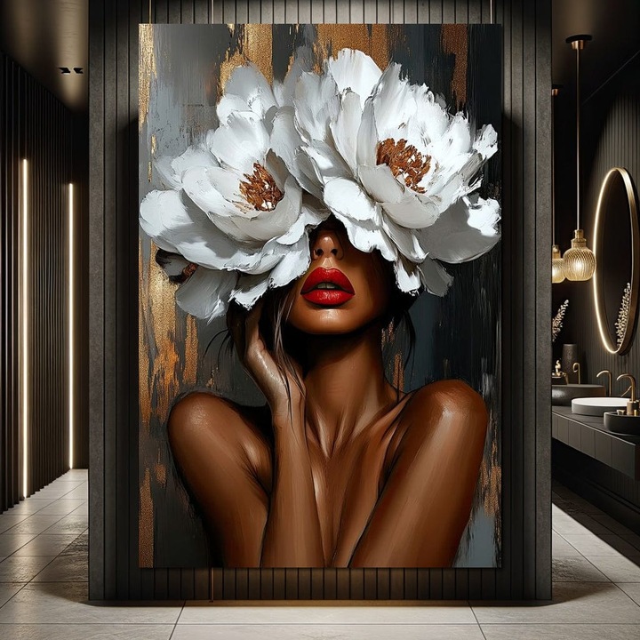 Първокласна картина на платно, LuxCanva® G1004, Под маската на цветята, 40 X 60 CM, 100% памучно платно 400g/m2, дървена рамка, лукс, блясък, изкуство, изисканост, маска, цветя, всекидневна, спалня, живи цветове