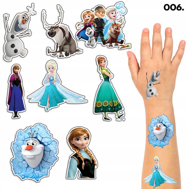 Комплект за временни татуировки, Frozen, 8 бр., многоцветни, 100x70mm