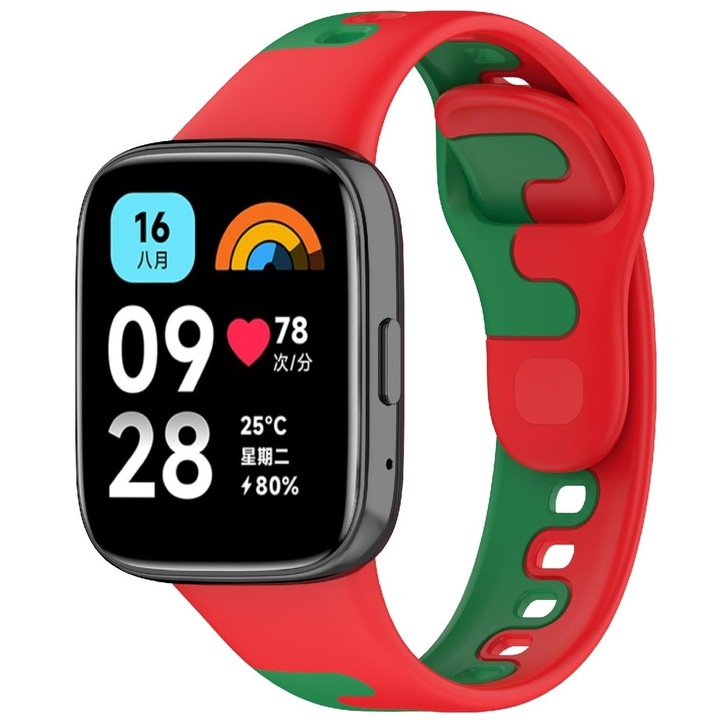 Силиконова каишка за смарт часовник Müller®, двуцветен камуфлаж, съвместим с Redmi Watch 3 Active / Redmi 3 Lite, червено зелен