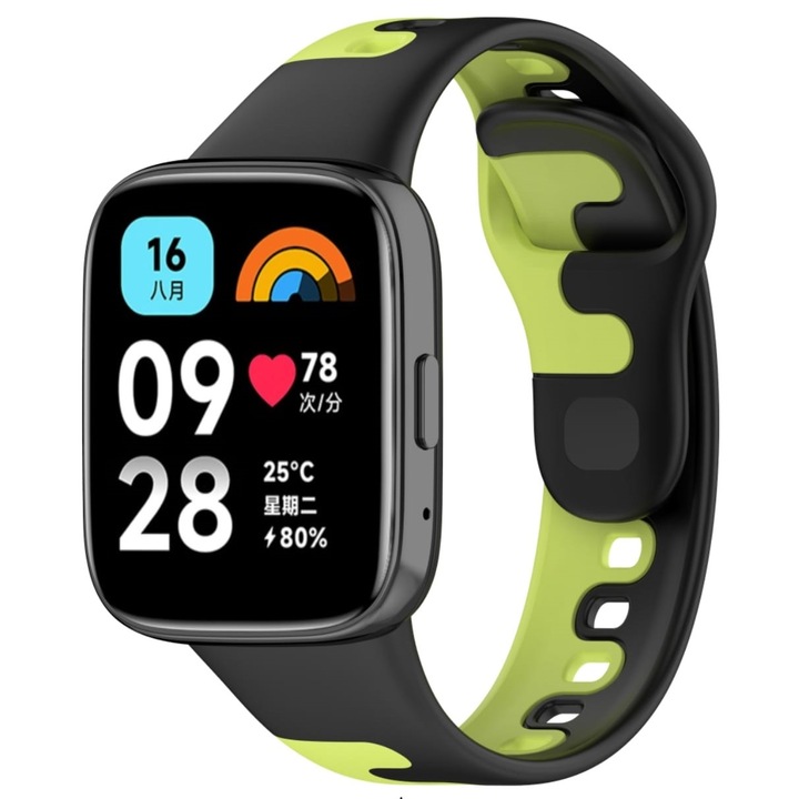 Силиконова каишка за смарт часовник Müller®, двуцветен камуфлаж, съвместим с Redmi Watch 3 Active / Redmi 3 Lite, черно-зелен