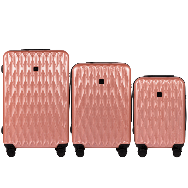 Куфари Wings, Тип колички, Поликарбонат, Розови, 55.5x37x21.5cm/65x43x24cm/74.5x49x29cm, Комплект от 3