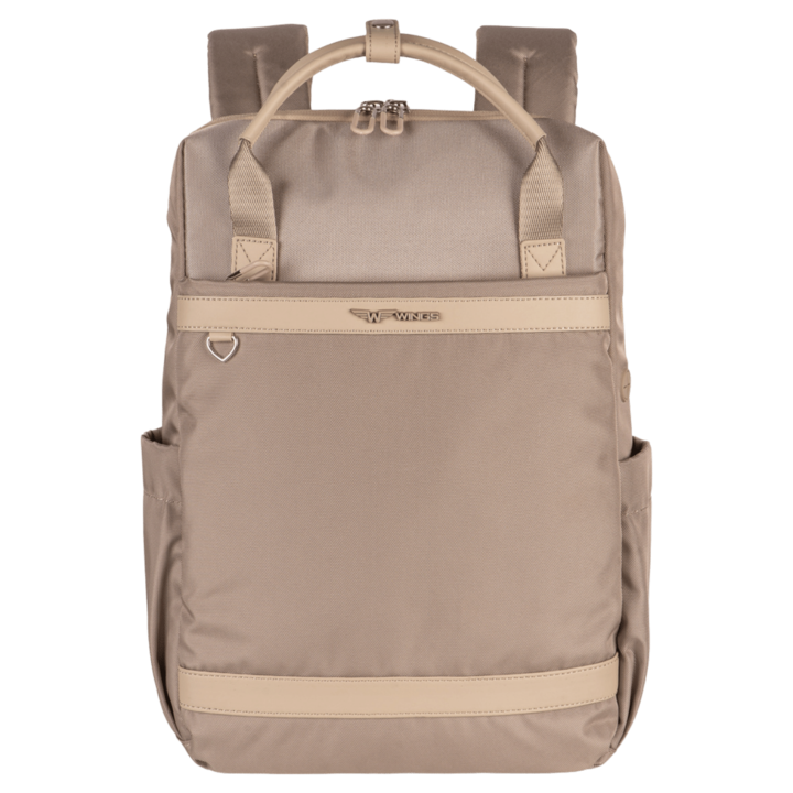 Rucsac WINGS SKYLARK bej, pentru laptop de 14 inch, impermeabil, cu multiple compartimente, dimensiuni conforme cu bagajul de cabina