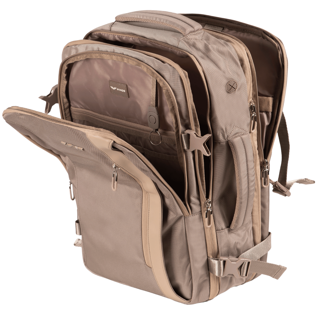 Rucsac multifunctional WINGS Skylark, extensibil, 15,6" pentru laptop, impermeabil, bej