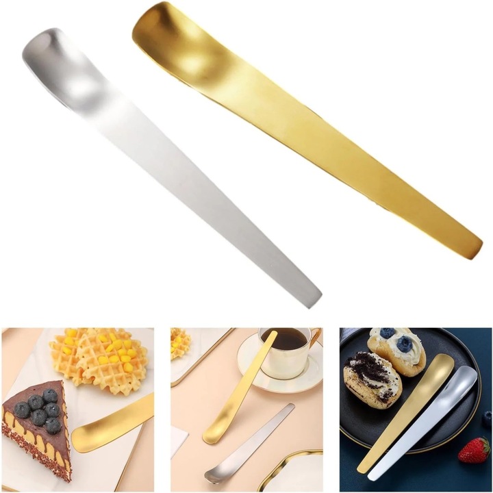 Lingura din inox 304, cu maner lung, set de tacamuri argintii pentru deserturi si cafea, 20x3x2cm