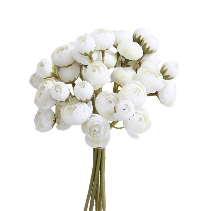 Buchet decorativ din flori artificiale, alb, 30x10x10cm, ideal pentru nunti si evenimente speciale