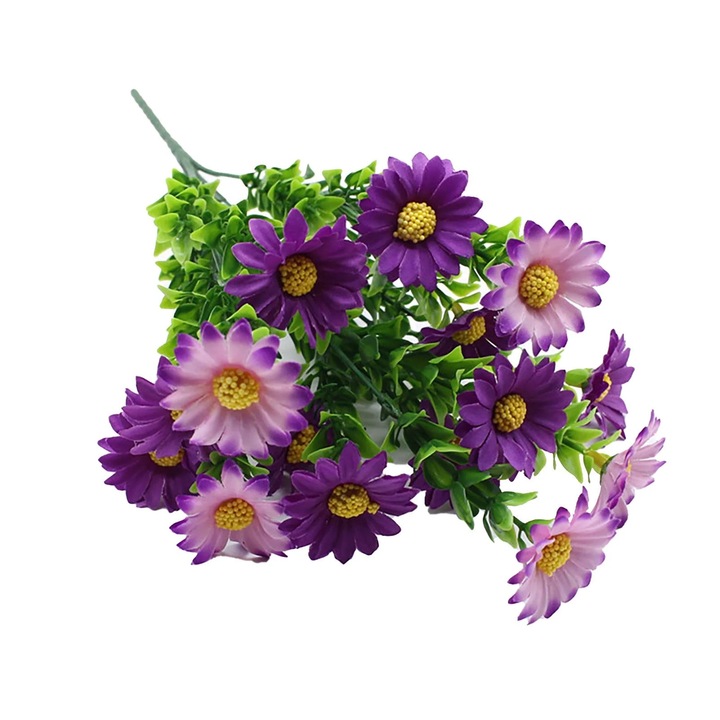 Buchet artificial de flori margarete, decor multicolor, 36cm, pentru fereastra sau masa