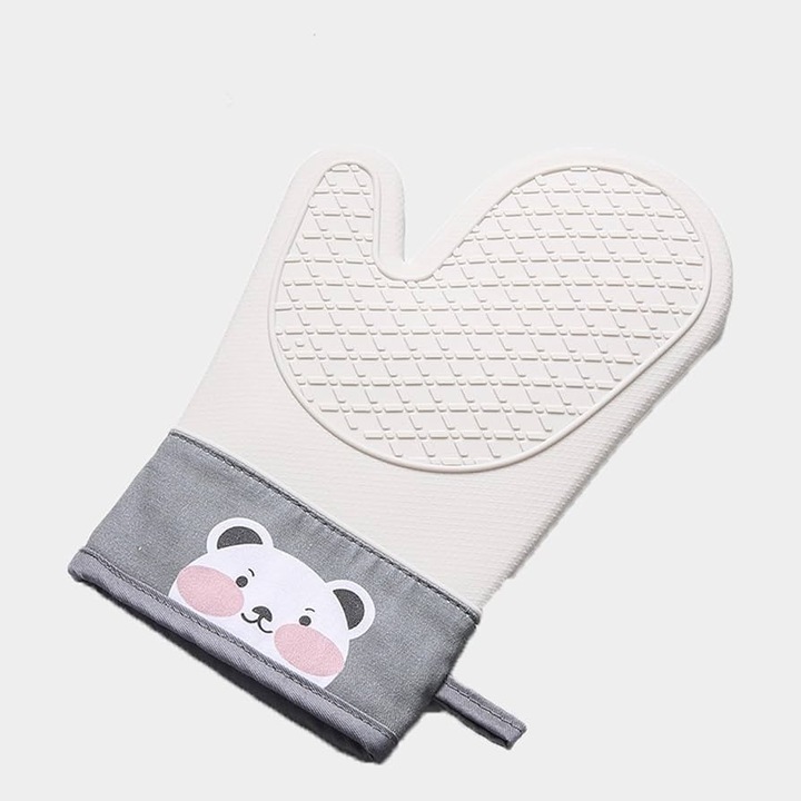 Manusa Cuptor Termorezistenta 300C din Silicon si Bumbac, Antiaderenta, Alba cu Ursulet