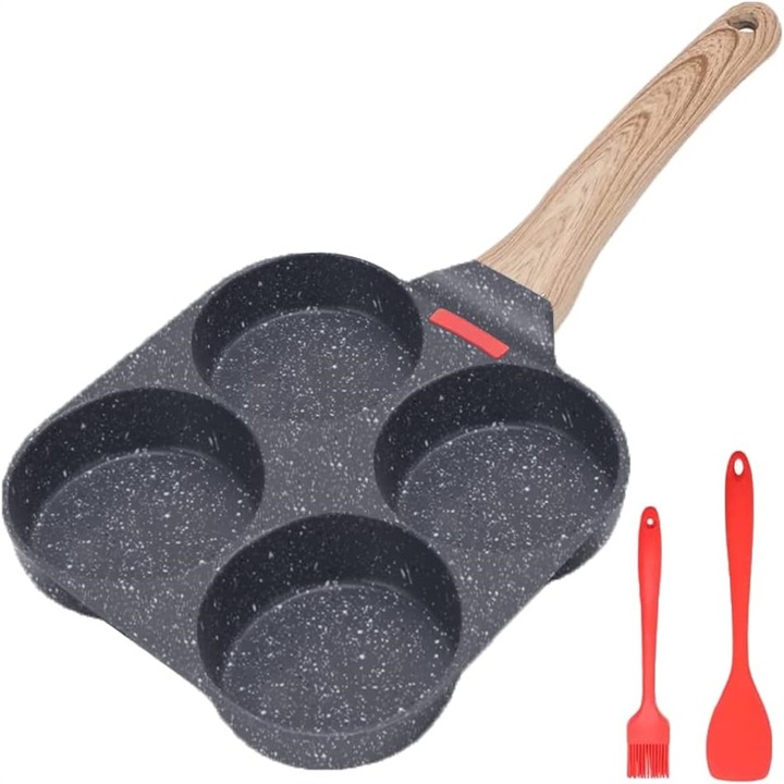 Tapadásmentes alumínium serpenyő 4 lyukkal, tükörtojás készlet, 30x45cm