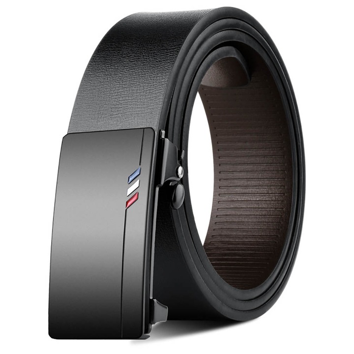 Férfi öv, természetes bőr, automata csat, fekete, állítható