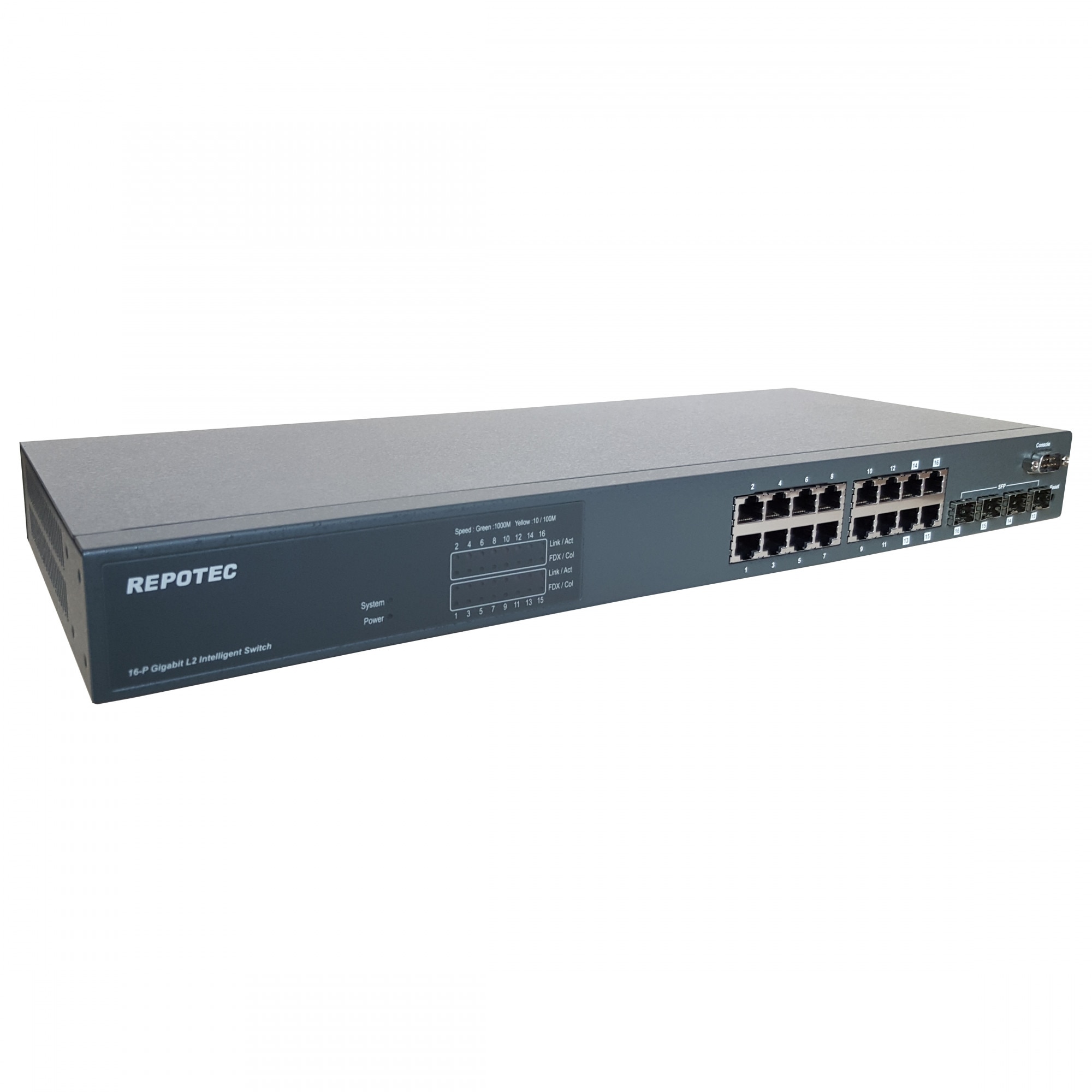 Switch REPOTEC RP-G1604I, 16 porturi Gigabit + 4 x Gigabit Combo (SFP/GT)