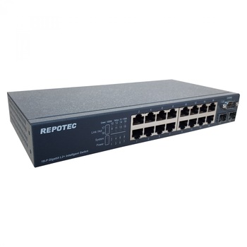 Switch REPOTEC RP-G1802I+/L, 16 porturi Gigabit + 2 porturi SFP(100/1000), Layer2+, rack kit Switch REPOTEC RP-G1802I+/L, 16 porturi Gigabit + 2 porturi SFP(100/1000), Layer2+, rack kit