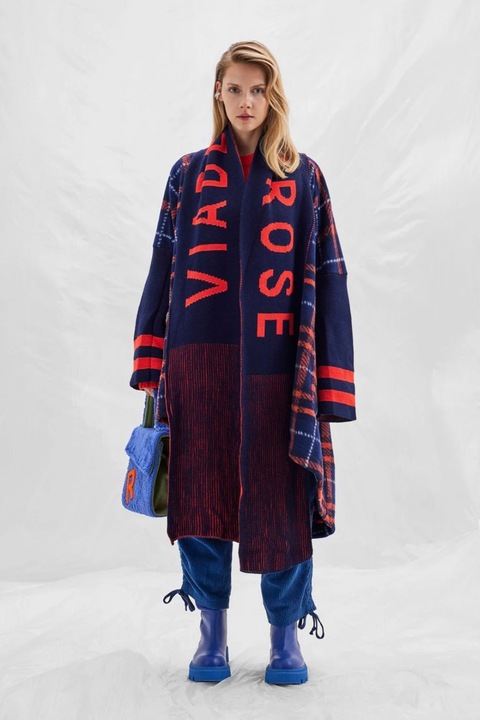 Palton dama, VDR, Poliacril, Albastru/Portocaliu, One Size