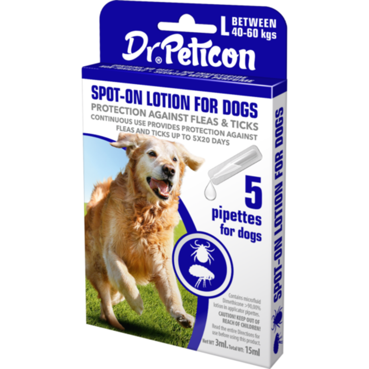 Pipeta antiparazitara, non-medicamentoase, pentru caini de talie mare 40-60 kg marimea L, Dr. Peticon (5 bucati/cutie)