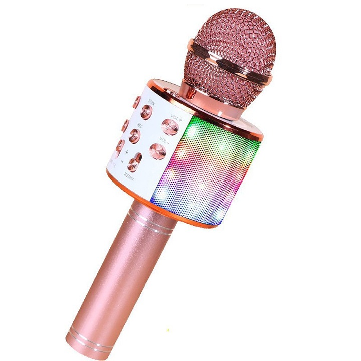 Безжичен караоке микрофон, розово златист, 23x5.5cm, 1000mAh
