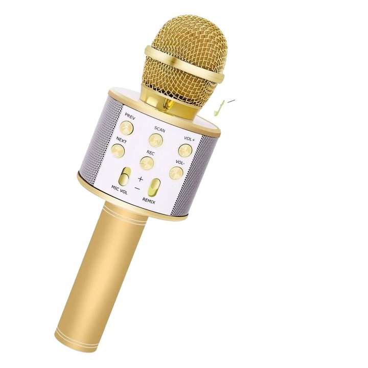 Преносим микрофон за караоке, 3 в 1, жълт, 1800mAh, 9.45x2.95x2.36 in