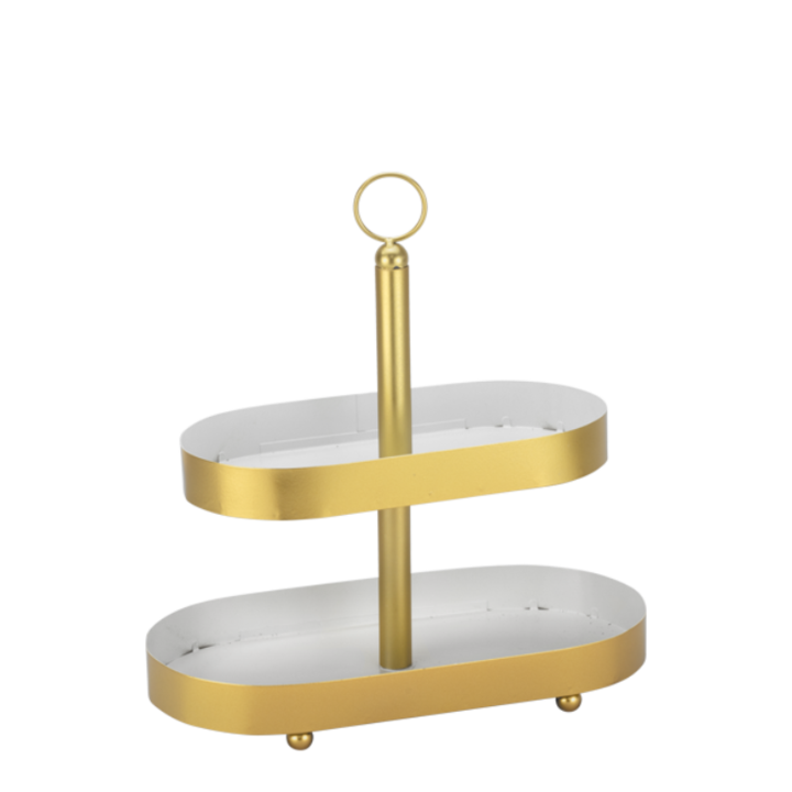Стойка HORECANO-GOLDIE, на две нива, овал, 30.5/14.5x25.5/12.5xh32cm, бял/златист
