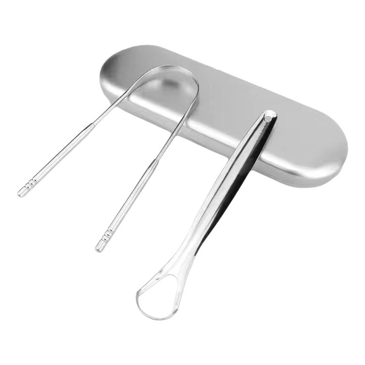 Rozsdamentes acél szájápoló készlet, 3 részes, hatékony tisztítás, tárolódoboz, otthoni használatra