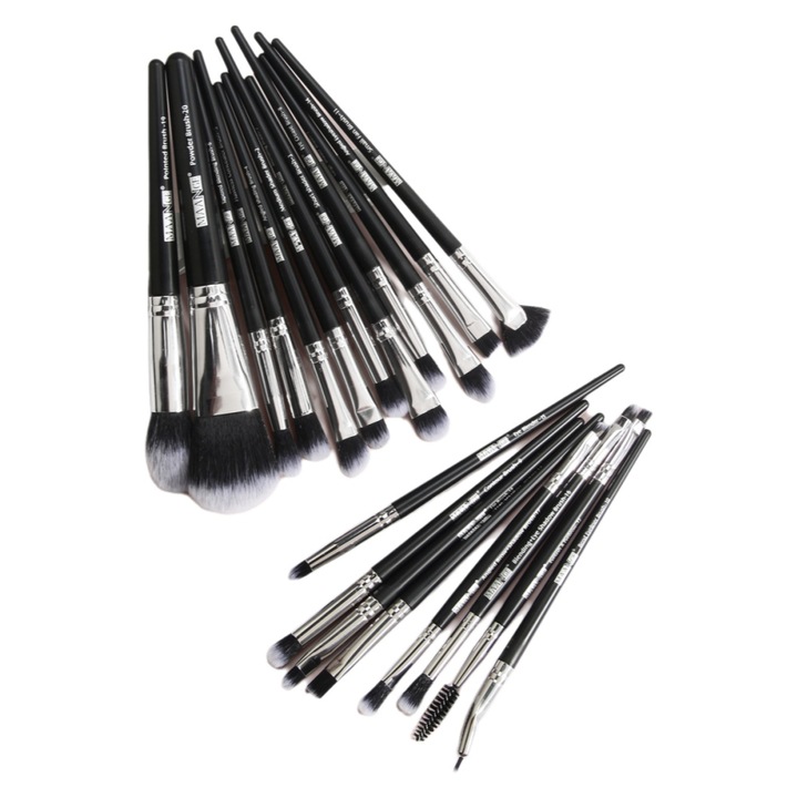 Set pensule machiaj 20 buc, Zeaicos, nylon, negru, 18cm