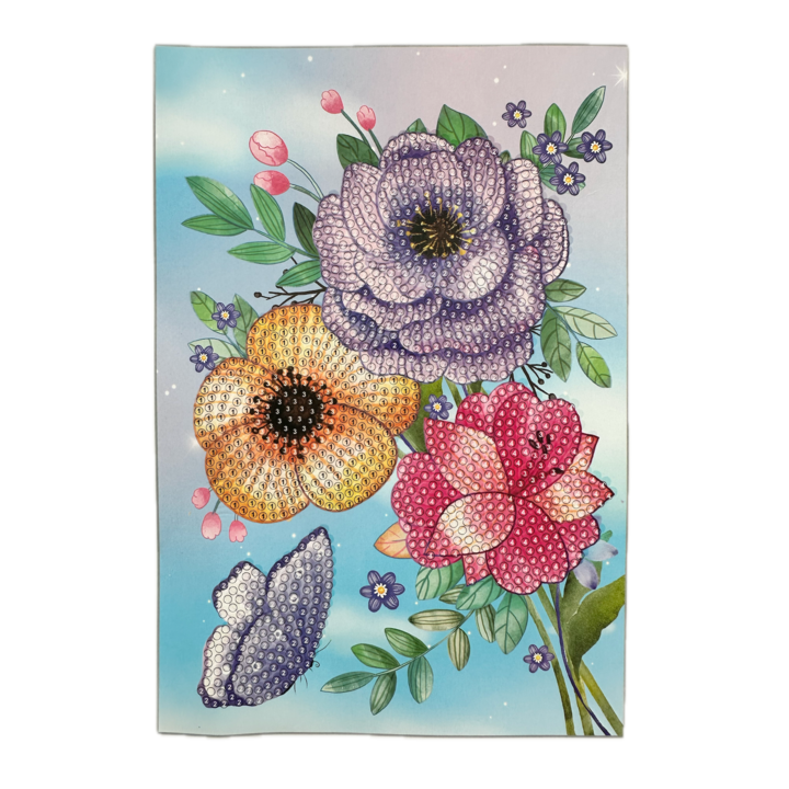 Set mozaic broderie cu diamante 5D Almido, model Flori, 20 x 13 cm, Multicolor