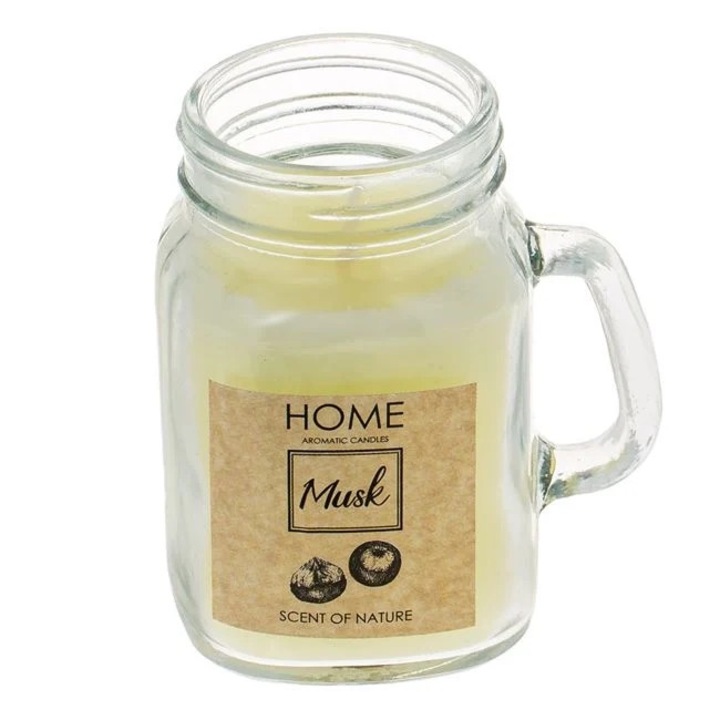 Свещ екрю с аромат на мускус в стъклен съд с метален капак 5.3x8.5cm