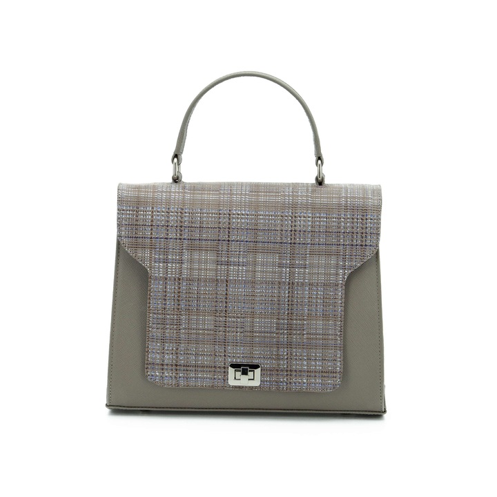 Geanta Dama, Zea, Office, Grej, Lucrata Manual, Inchidere cu Clapeta, 30x12x21 cm, 1 maer fix