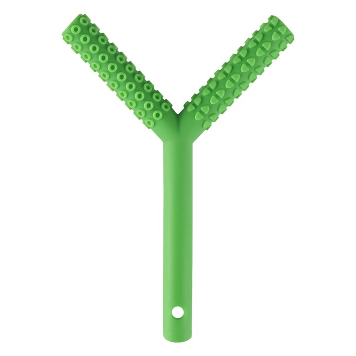 Szilikon rágópálca gyerekeknek, Y dizájn, 6 hónapos+, zöld