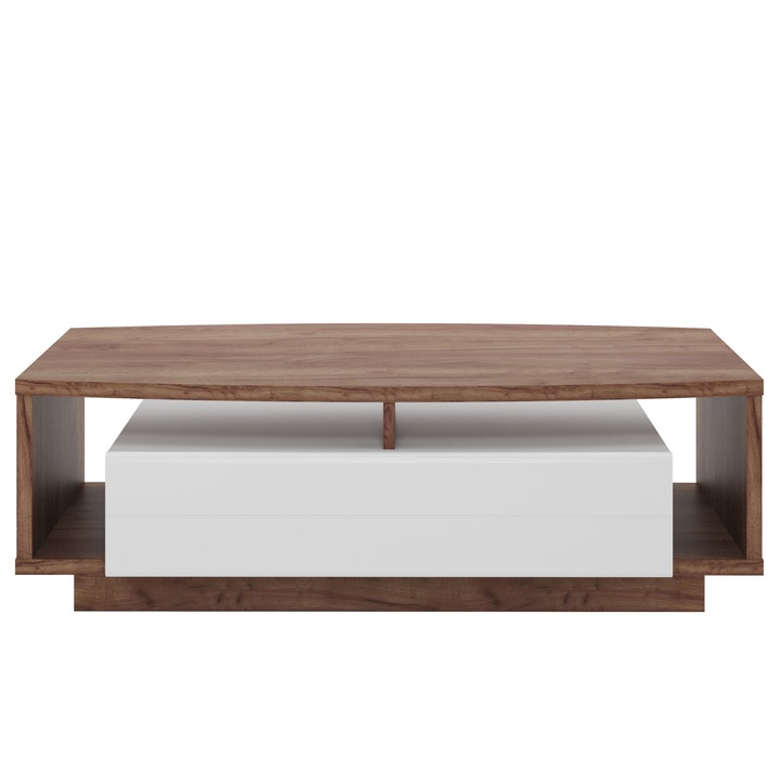 Masuta cafea cu 1 sertar alb lucios/stejar salbatic Dune