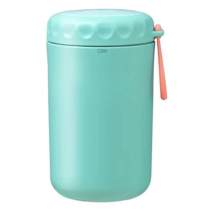 SIKS Hőszigetelt ételhordozó leveshez, kanállal és villával, rozsdamentes acél belső, 750 ml, mini termosz meleg ebédhez / iskolai ételhez, türkiz/narancs