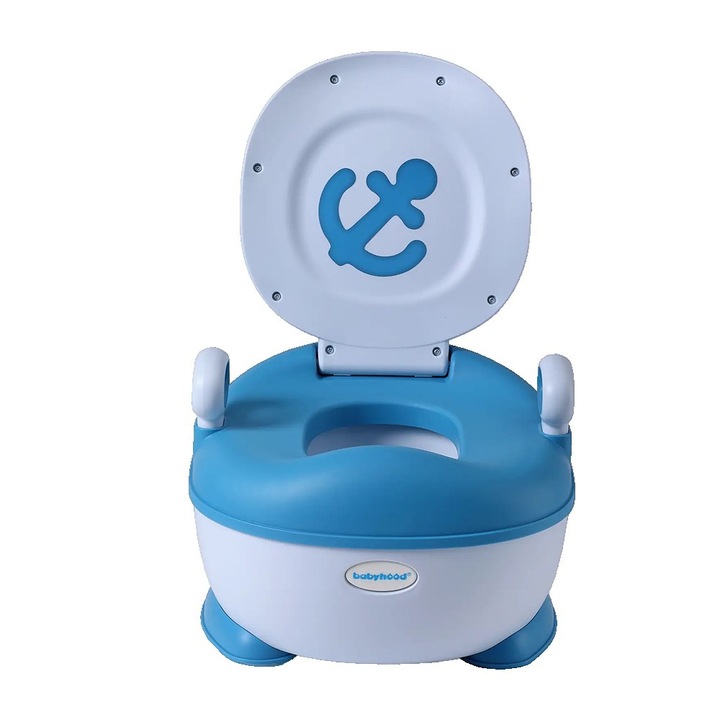 Детско гърне, Comando Kids, с капак, подвижни отделения, пръстен, неплъзгащо се, с дръжка и крачета, модел котва, тъмносин