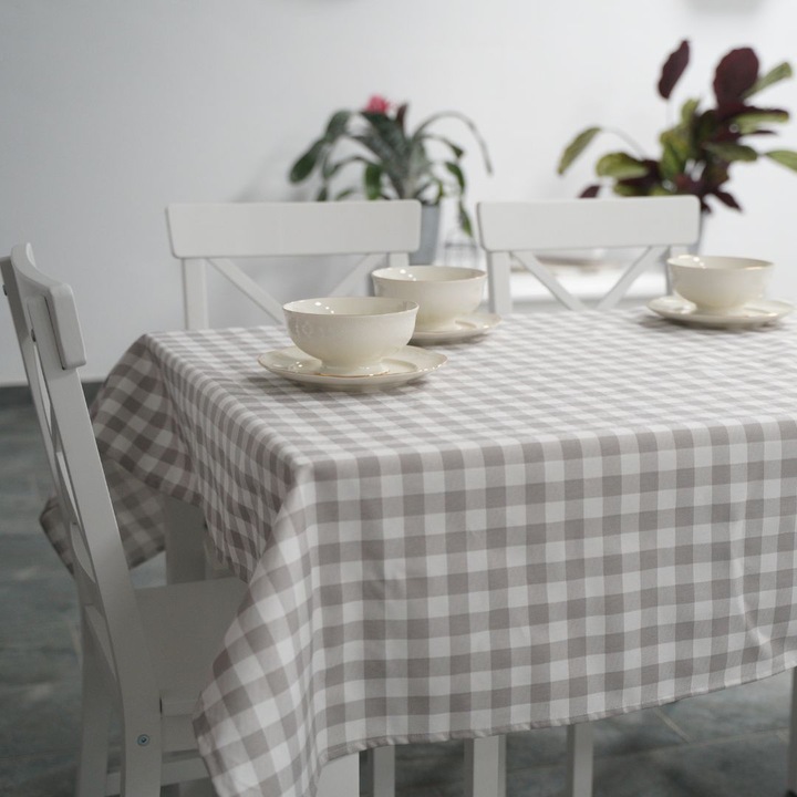 Teflon bevonatú kerek terítő, 100% pamut, átmérő 180 cm, Lenzieri Deosebite, Fehér-szürke négyzetek FMA95