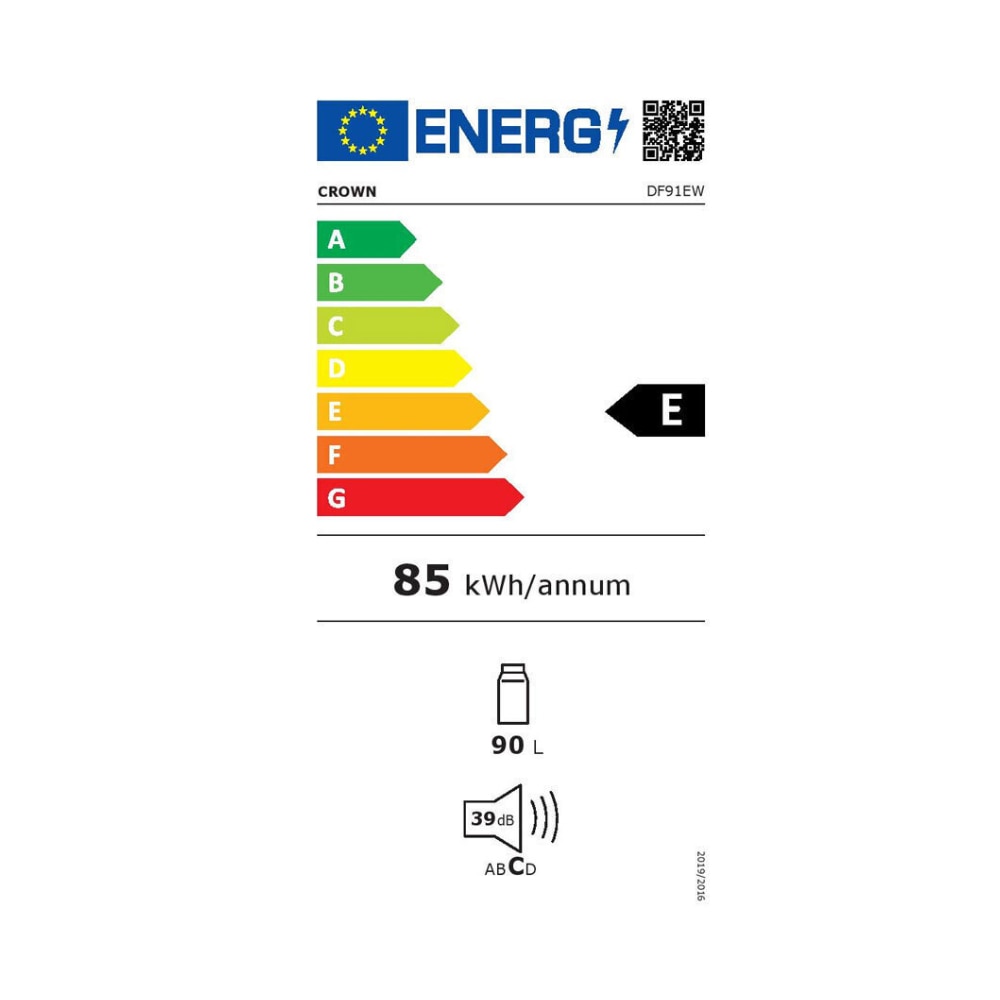 Frigider cu o usa Crown DF91EW, control mecanic, 90 l, H 85 cm, Clasa E, Alb
