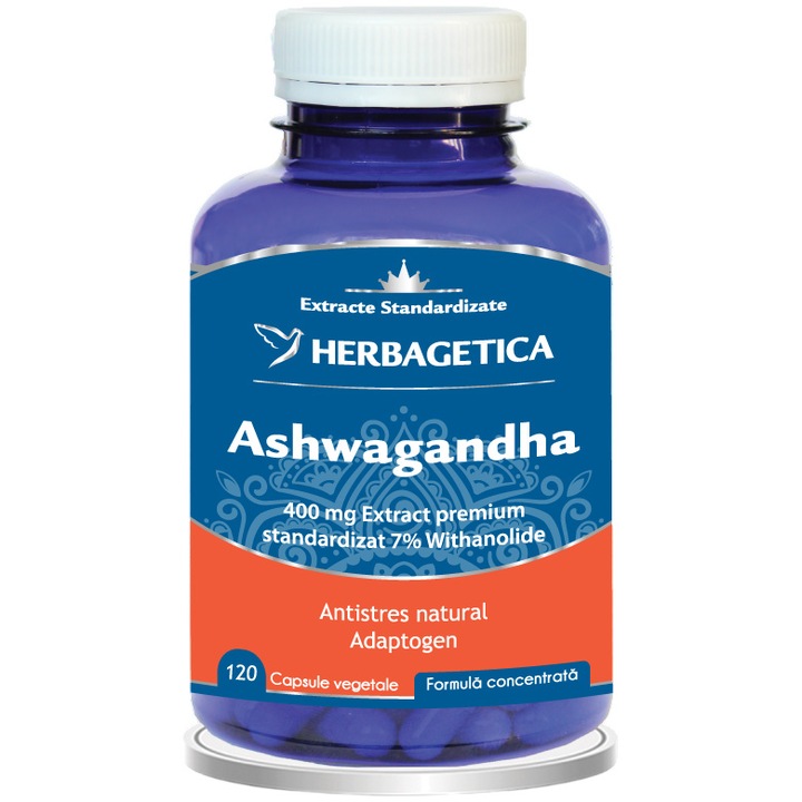 Supliment Alimentar Ashwagandha, Herbagetica, 120 capsule