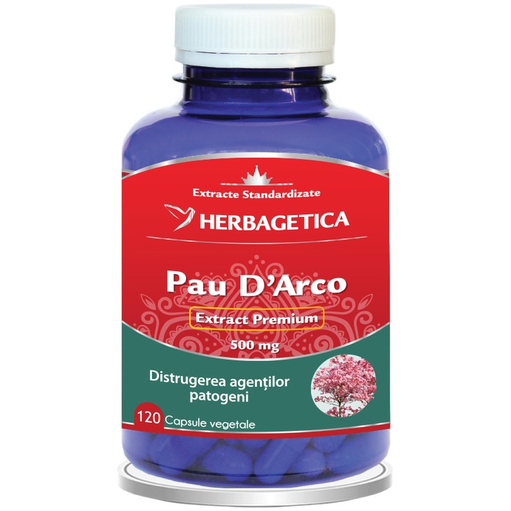 Supliment Alimentar Pau D'Arco, Herbagetica, 120 capsule