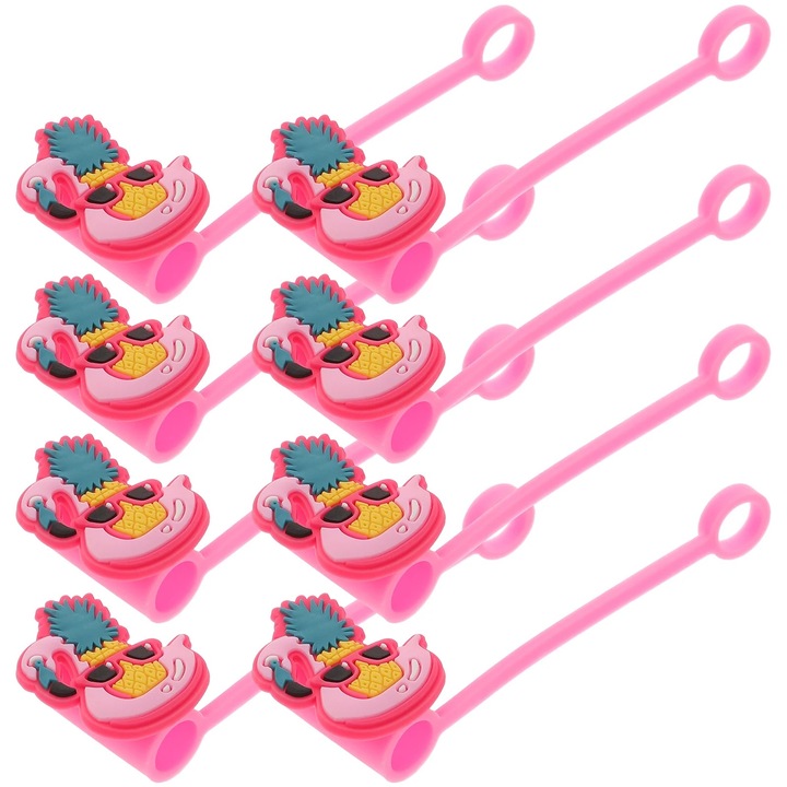 Set 8 Piese Capace pentru Paie din Silicon, Multicolor, 3x2.3x1.5cm